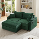 72.8" Modern Style Loveseat with Storage Space, Movable Ottoman, Two USB Ports, Two Cup Holders and Phone Holder - Green