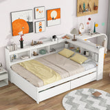 Full Bed With L-Shaped Bookcases, Drawers