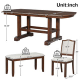 6-Piece Dining room Set With One extending Leaf, Upholstered bench and Chairs - Cherry