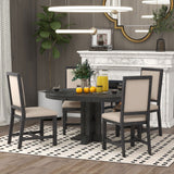 TREXM 5-Piece Dining Set With Extendable Table and 4 Upholstered Chairs (Black)