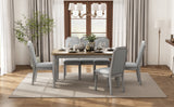 TREXM 7-Piece Farmhouse Dining Set With 6 high-back Chairs (Brown+Gray)