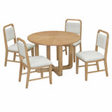 5-Piece Dining Set with Radial Wood Grain Design and 4 Upholstered Chairs for Dining Room and Kitchen (Natural Wood Wash)