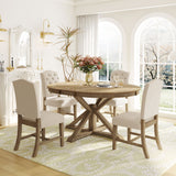 Dining Set with Extendable Table and 4 Upholstered Chairs - Natural Wood Wash