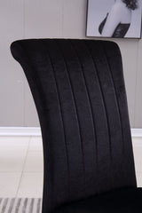 Modern Velvet Dining Chairs (Set of 2), Upholstered Accent Armless Chairs With Stripe Backrest - Black / Silver