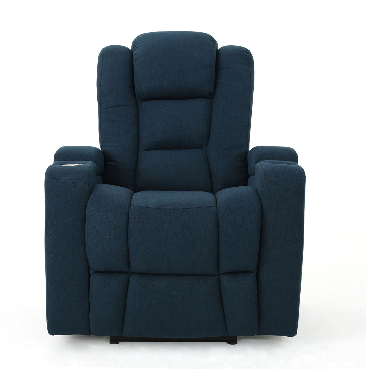 Wide - Power Standard Recliner Chair With Arm Storage With USB - Navy Blue