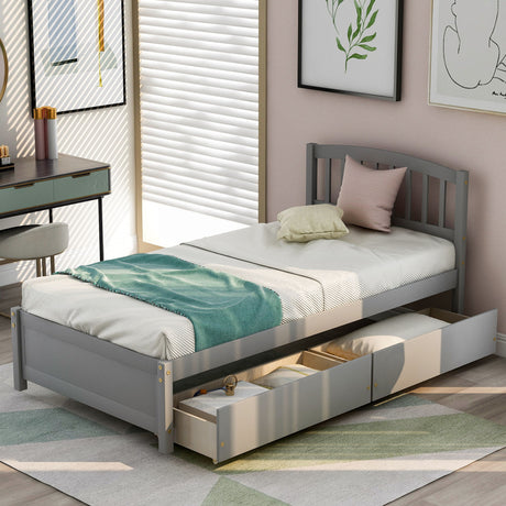 Platform Storage Bed Wood Bed Frame With Two Drawers And Headboard