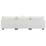 112.2" Chenille Upholstered Sofa with Ottoman and 5 Pillows - Off White