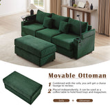 Modern Style Loveseat Sofa Sectional Sofa Couch With Storage Space, A Movable Ottoman, Two USB Ports, Two Cup Holders, A Phone Holder For Living Room