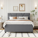 Full Size Upholstered Platform Bed With Brick Pattern Headboard, With Twin Size Trundle And 2 Drawers, Linen