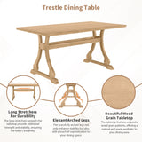 7-Piece Trestle Dining Room Set with Upholstered Dining Chairs - Natural Wood