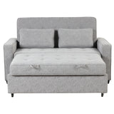 66.5" Upholstered Loveseat With Pull Out Bed, Two Throw Pillows, Dual USB Charging Port and Adjustable Backrest - Light Gray