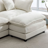 112.2" Chenille Upholstered Sofa with Ottoman and 5 Pillows - Off White