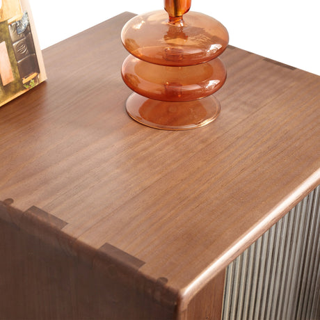 Free-Standing Cabinet With Vintage Glass Door, 2 Shelves, 2 Drawers And Brass Handle - Walnut