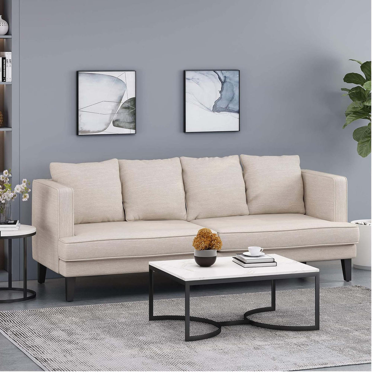 Comfy 3 Seat Sofa With Tufted Back And Arm - Beige