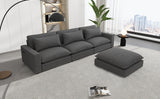 128" Chenille Cloud Sofa with Ottoman, Charging Ports and Three Back Pillows - Grey