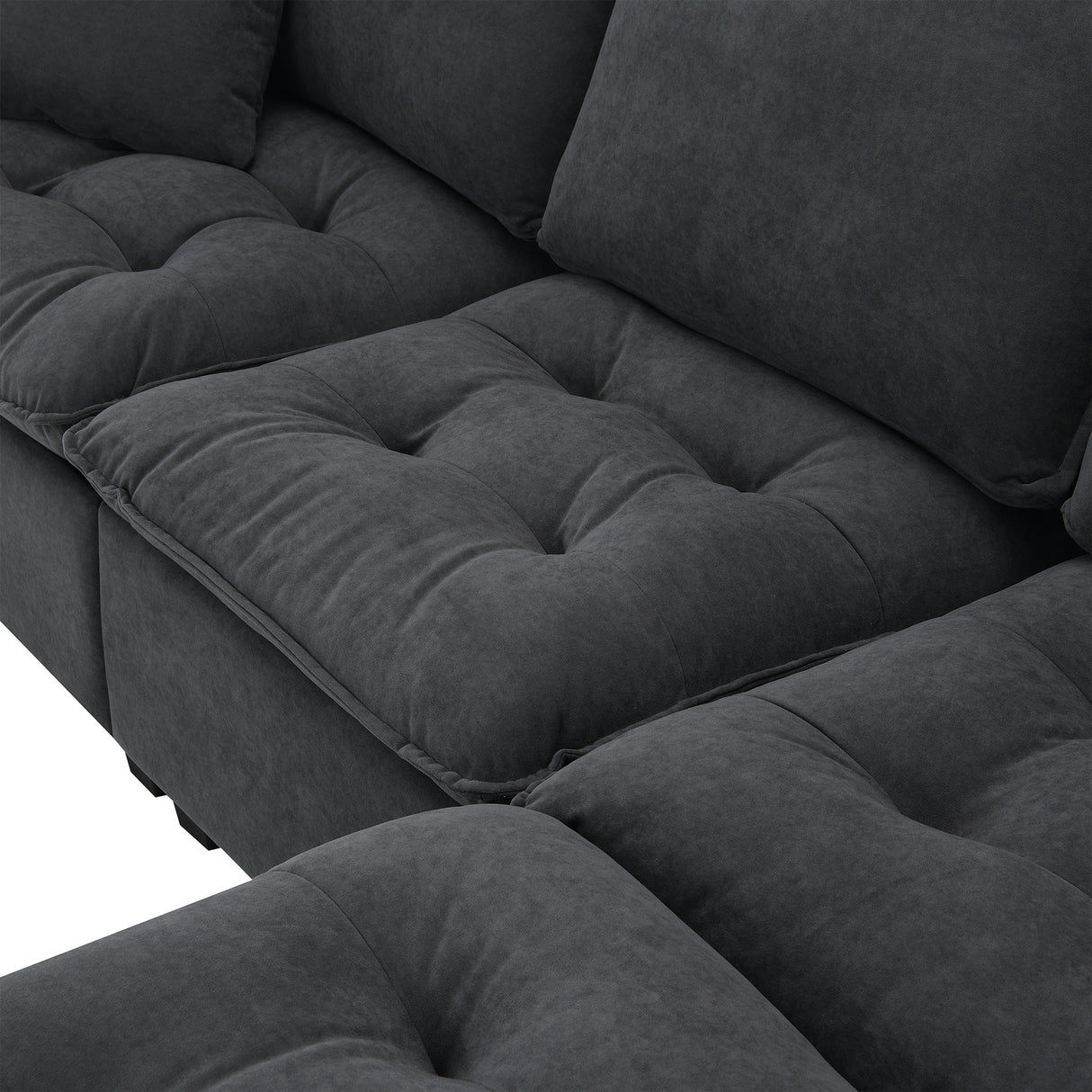 Modern Sectional Sofa with Pillow sand Ottoman - Dark Gray