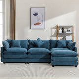 112.2" Chenille Upholstered Sofa with Ottoman and 5 Pillows - Blue