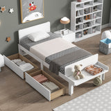 Twin Bed With Footboard Bench, 2 Drawers - White