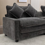 112.6" Chenille Upholstered Sofa with Two Ottomans, Two USB Ports, Two Cup Holders and Large Storage Box -Dark Gray