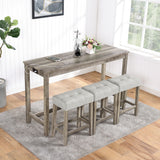 Bar Table Set with Power Outlet and 4 Stools - Grayge