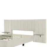 Queen Size Upholstered Platform Bed with Tall Headboard, Beige