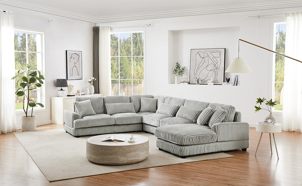 129" Oversized U-shaped Sofa Sectional in Soft Corduroy with a Chaise Lounge , Grey