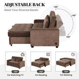 66.5" Upholstered Loveseat With Pull Out Bed, Two Throw Pillows, Dual USB Charging Port and Adjustable Backrest - Brown