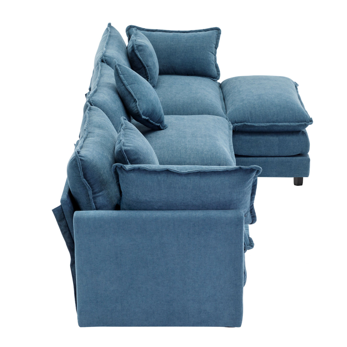 112.2" Chenille Upholstered Sofa with Ottoman and 5 Pillows - Blue