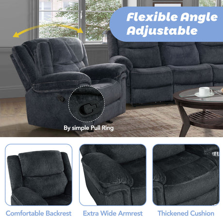 Reclining Sofa With Cup Holder, 2 USB Ports, 2 Power Sockets - Dark Blue