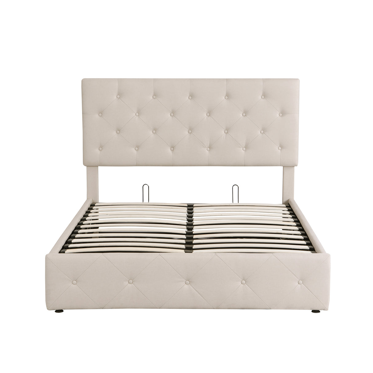 Full size Upholstered Platform bed with a Hydraulic Storage System - Beige