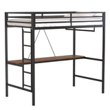 Adam - Twin Loft Bunk Bed With Cinnamon Wood Desk And Closet Rod - Black