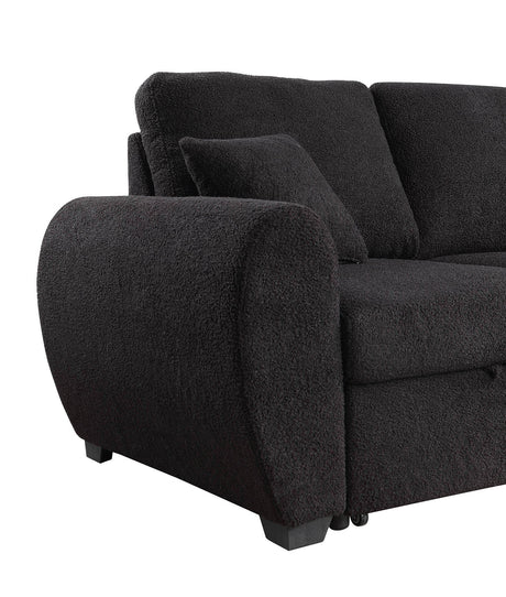 Veronica - Teddy Fleece Reversible Sleeper Sofa With Storage Chaise - Black