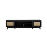 Modern Rattan Door Low TV Stand For TVs Up To 80" - Black