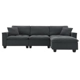 Modern Sectional Sofa with Pillow sand Ottoman - Dark Gray