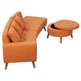 107" Contemporary Sofa with a Round Storage Ottoman and Three Removable Pillows - Orange