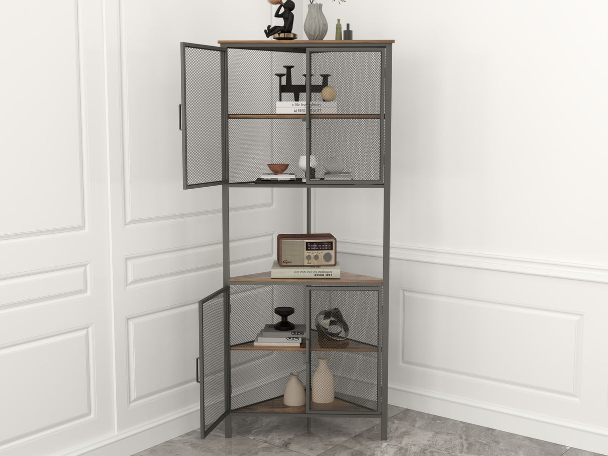 5 Tier Shelf With Metal Mesh Door Bookcase  - Black / Brown