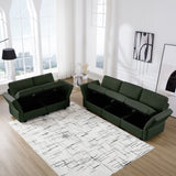 2 Pc Living room Set With Hidden Storage Under Seat and Adjustable Arms and Backs - Green