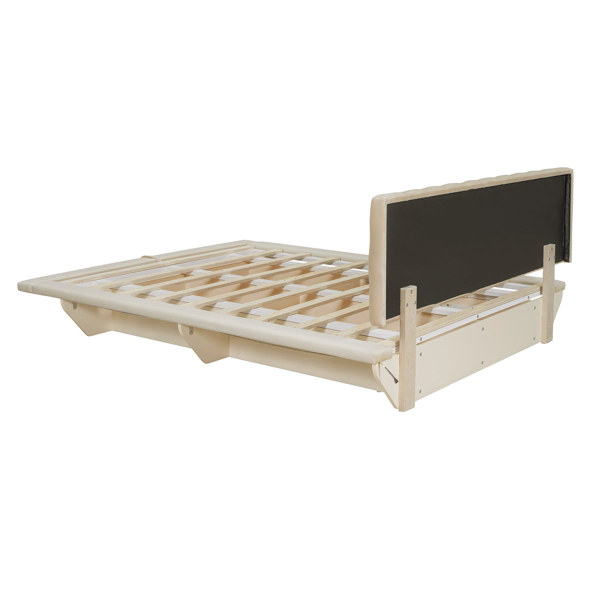 Queen Size Upholstered Floating Bed with LED Light and USB Port - Velvet Beige