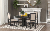 TREXM 5-Piece Dining Set With Extendable Table and 4 Upholstered Chairs (Black)