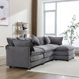 112.2" Chenille Upholstered Sofa with Ottoman and 5 Pillows - Gray