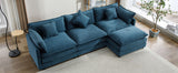 112.2" Chenille Upholstered Sofa with Ottoman and 5 Pillows - Blue