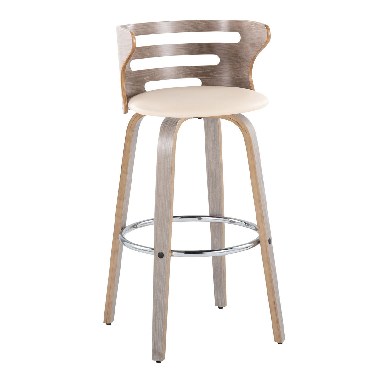 Cosini - Mid Century Modern Fixed Height, Barstool With Swivel With Round Footrest (Set of 2)