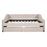 Full Size Upholstered Daybed With Two Drawers, Wood Slat Support