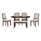 6-Piece Dining room Set With One extending Leaf, Upholstered bench and Chairs - Cherry