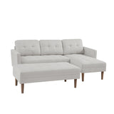 White Fabric Right Facing Sofa Chaise with Ottoman - White