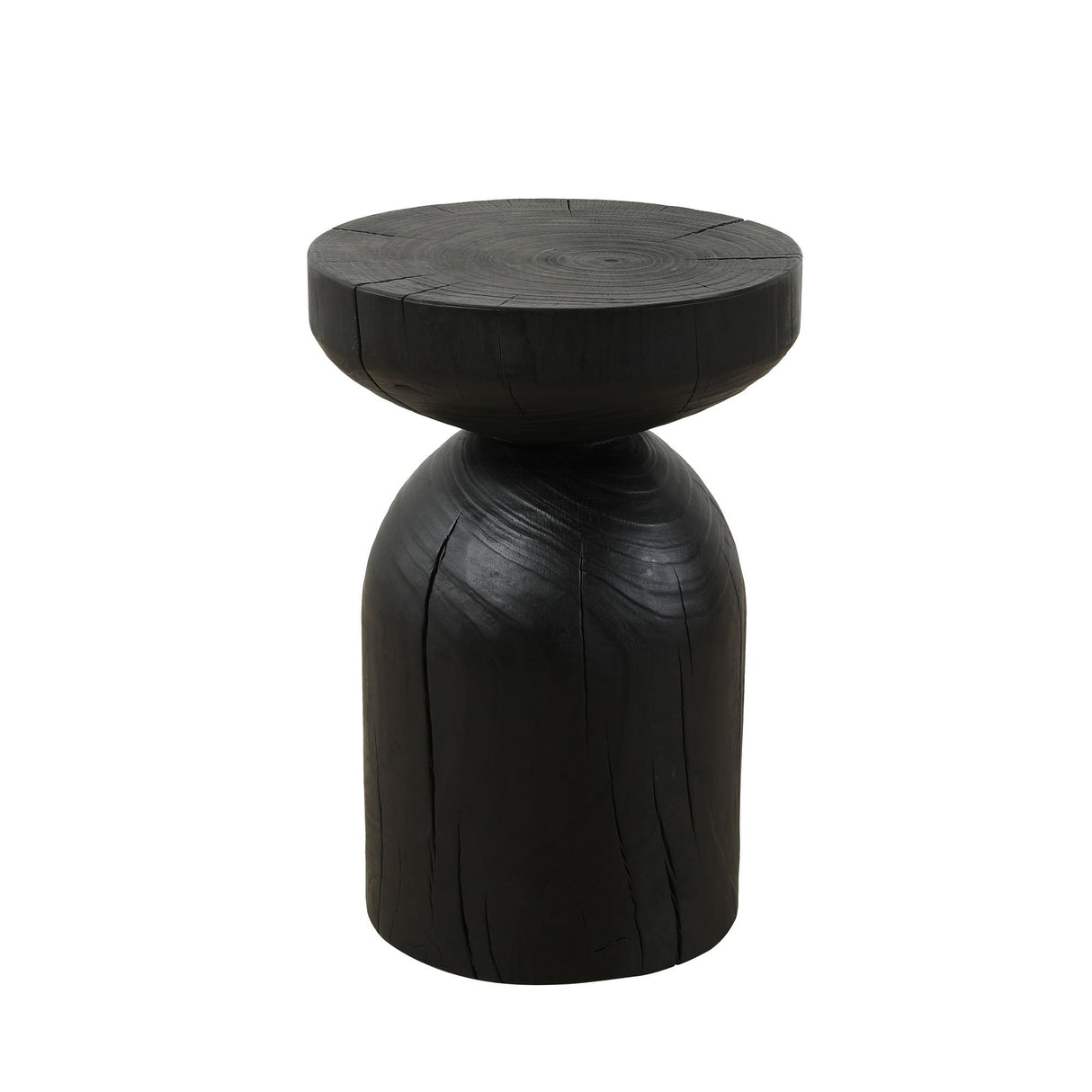 Solid Pine Wood Wide Round Contemporary Side Table - Black