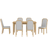 TREXM 7-Piece Farmhouse Dining Set With 6 high-back Chairs f (Natural Wood Wash)