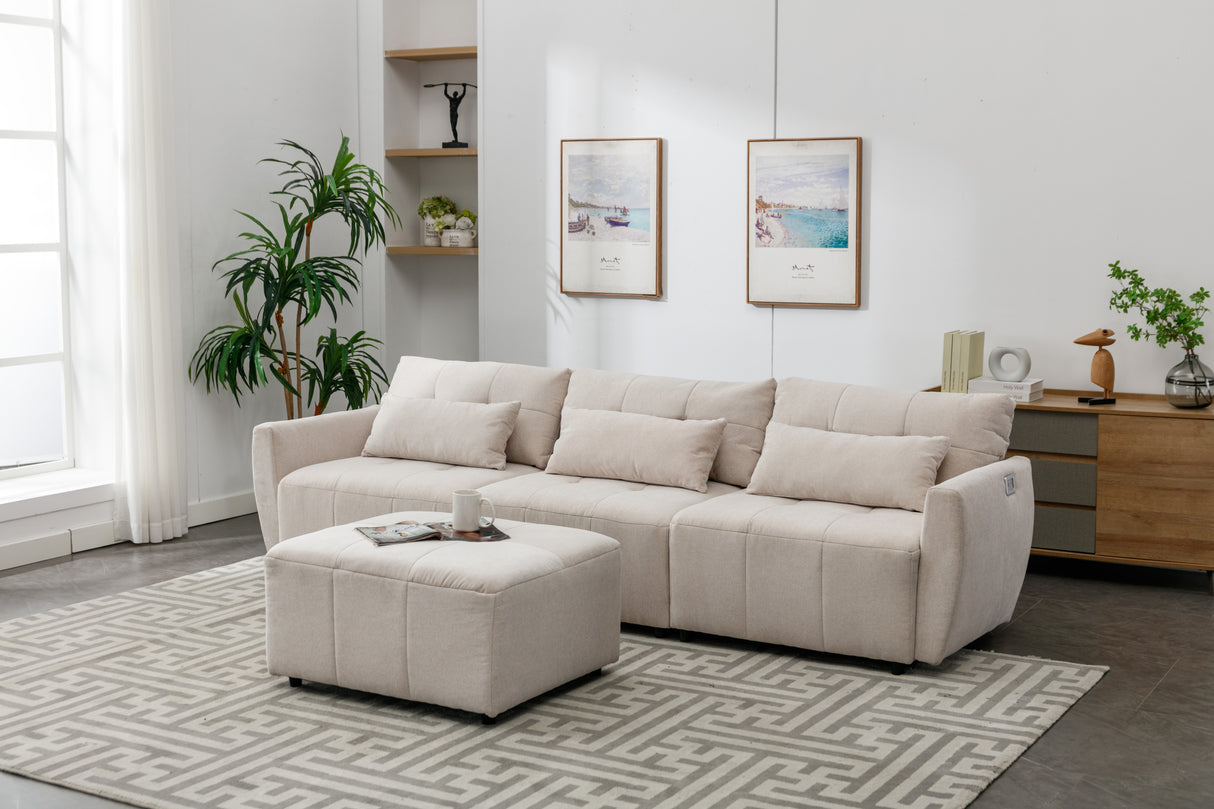 113.3" Modular Sectional Sofa with Ottoman and USB and USB-C Ports - Beige