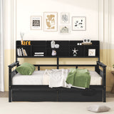 Daybed, Wood Slat Support, With Bedside Shelf And Two Drawers