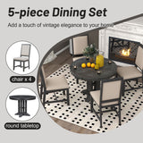 TREXM 5-Piece Dining Set With Extendable Table and 4 Upholstered Chairs (Black)